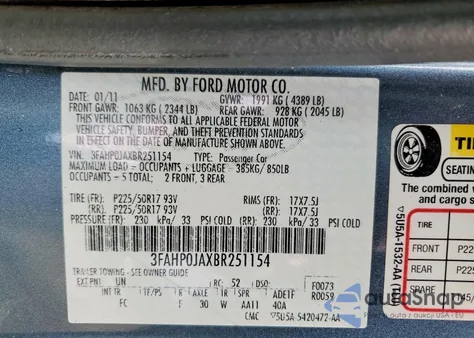 2011 Ford Fusion Sel z USA, uszkodzony, nr VIN 3FAHP0JAXBR251154